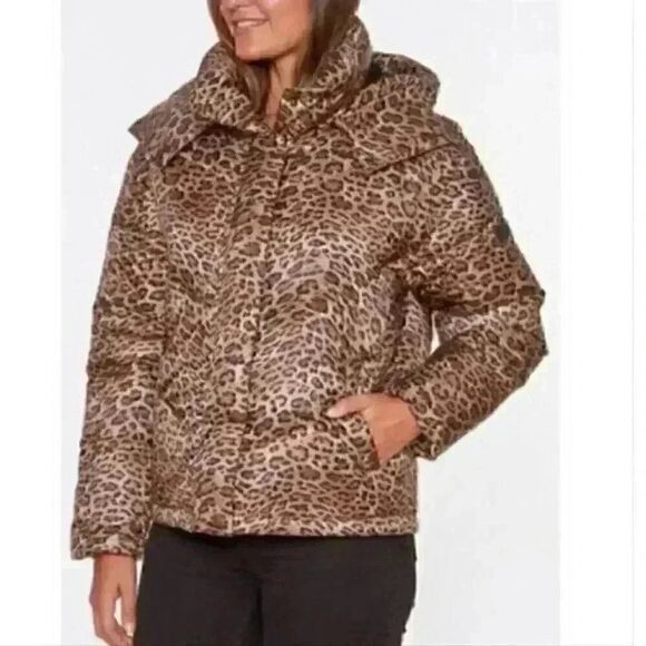Sanctuary Leopard Print Zip Up Puffer Jacket Size XL